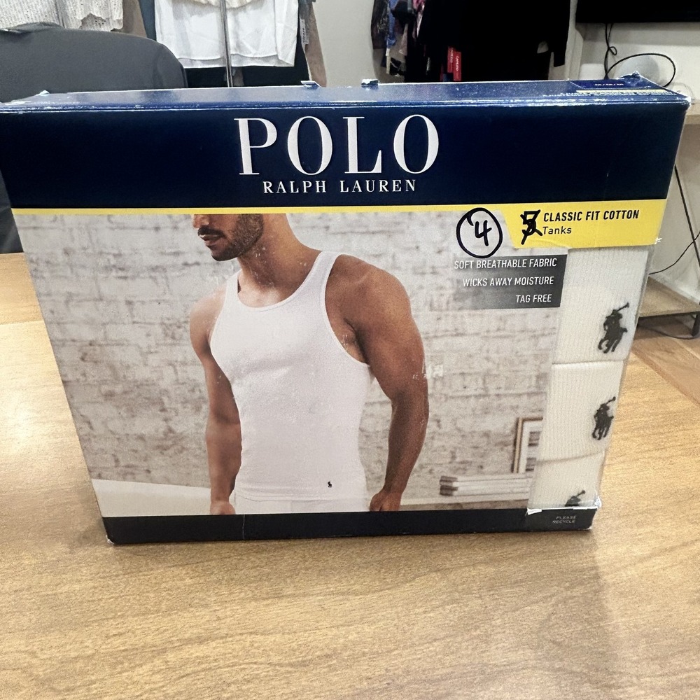 Polo Ralph Lauren Tank Undershirt Mens M White Classic Fit Cotton 4 Pack Tagless